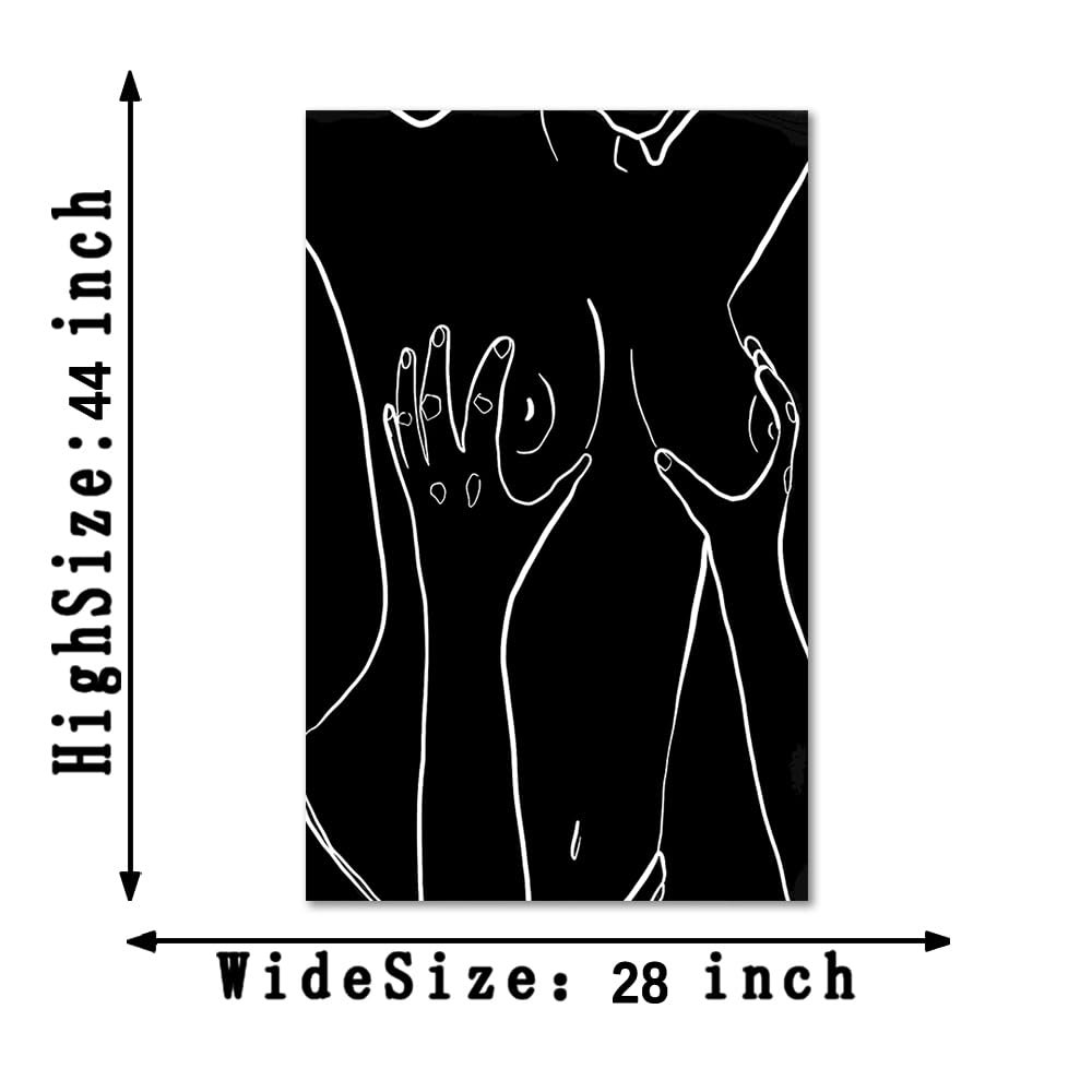 Erotic Woman Body Canvas Wall Art - Black White Sexy Girl Figure Line Art Print Modern Abstract Erotic Mature Artwork