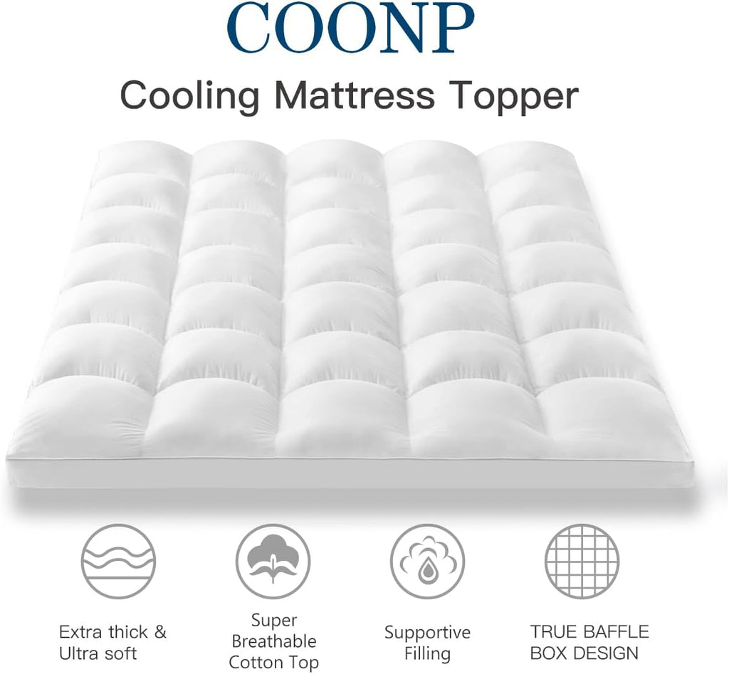 Full Mattress Topper, Cotton Extra Thick Pillow Top Mattress Pad | 100% Cotton Top Bed Topper Protector, Cooling