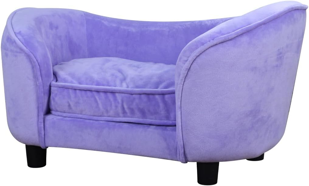 Pet Sofa Bed, Velvet Fabric Pet Couch Chair with Removeable Washable Cushion for Small Dogs Cats (Purple)