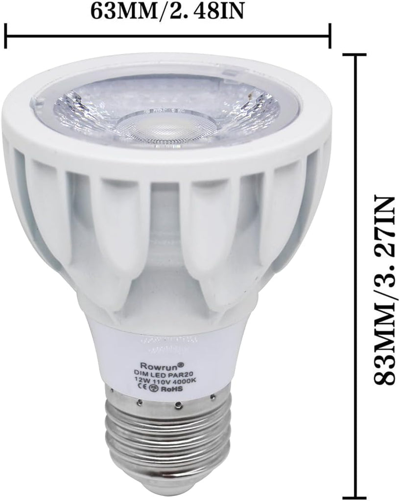 PAR20 E26 Dimmable COB Bulb 12W 4000K Neutral White Can Light 2 Pack