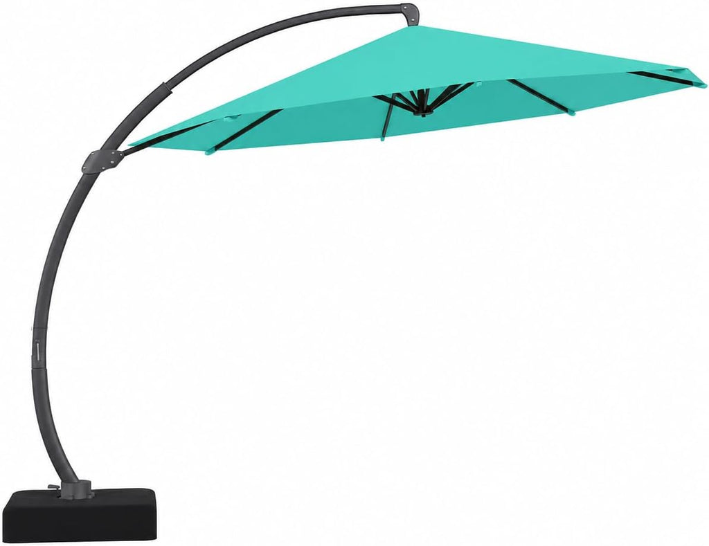 11ft Offset Cantilever Patio Umbrella with Base Included, Large Round Aluminum Outdoor Umbrella - Turquoise Blue