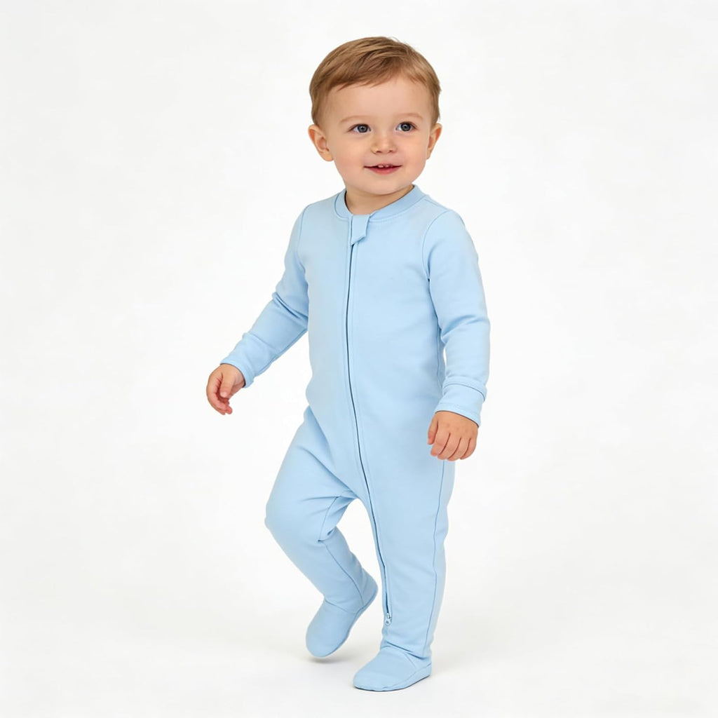 Baby Footie Pajamas Cotton with Mitten Cuffs, Double Zipper