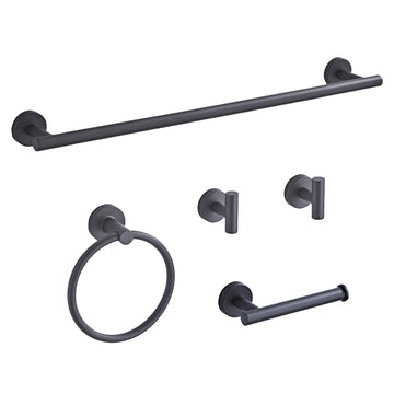 Matte Black Bathroom Hardware Set 5 Piece with Towel Racks, Stainless Steel Bath Towel Bar Set, 24 Inch Wall
