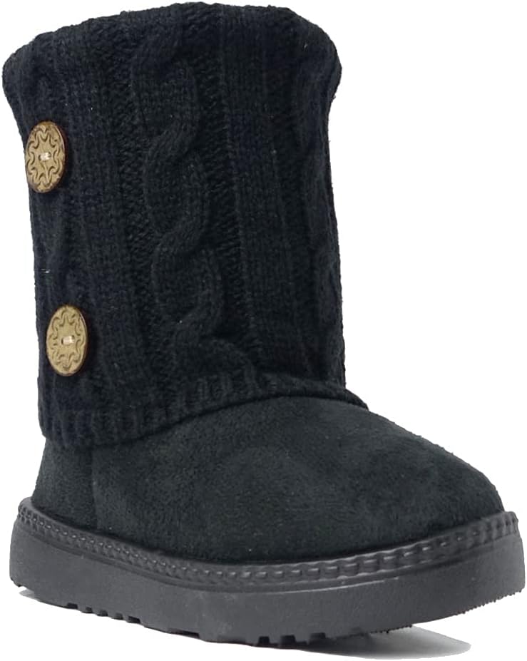Kids Boots Toddler Girls Cute 2 Buttons || Rhinestone Faux Fur Suede Knitting Shoe
