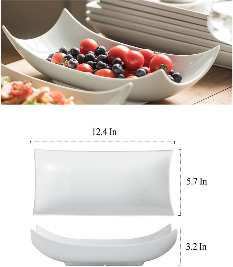 12 Inch White Porcelain Serving Platter Dishes Set of 3 Deep Bowl | Large capacity, heat resistant, curved anti-spill