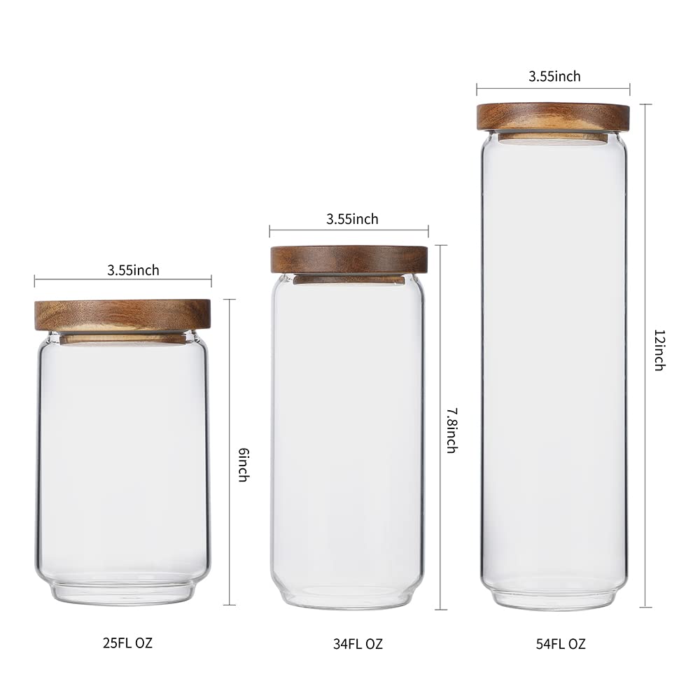 Glass Storage Jars with Wood Lid [Set of 5], Airtight Food Containers Stackable for Coffee Beans| Nuts| Pasta