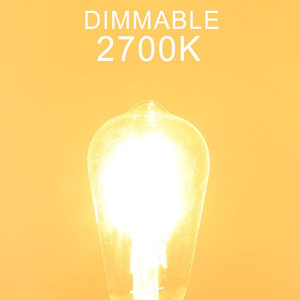 LED Edison Bulbs Dimmable, E26 Bulb 60 watt Equivalent, Soft White 2700K, ST58 Vintage Light Bulbs, 90+ CRI, 6W