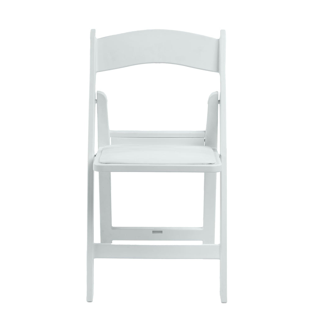 White Resin Folding Chairs with Padded Seats, 10 Pack