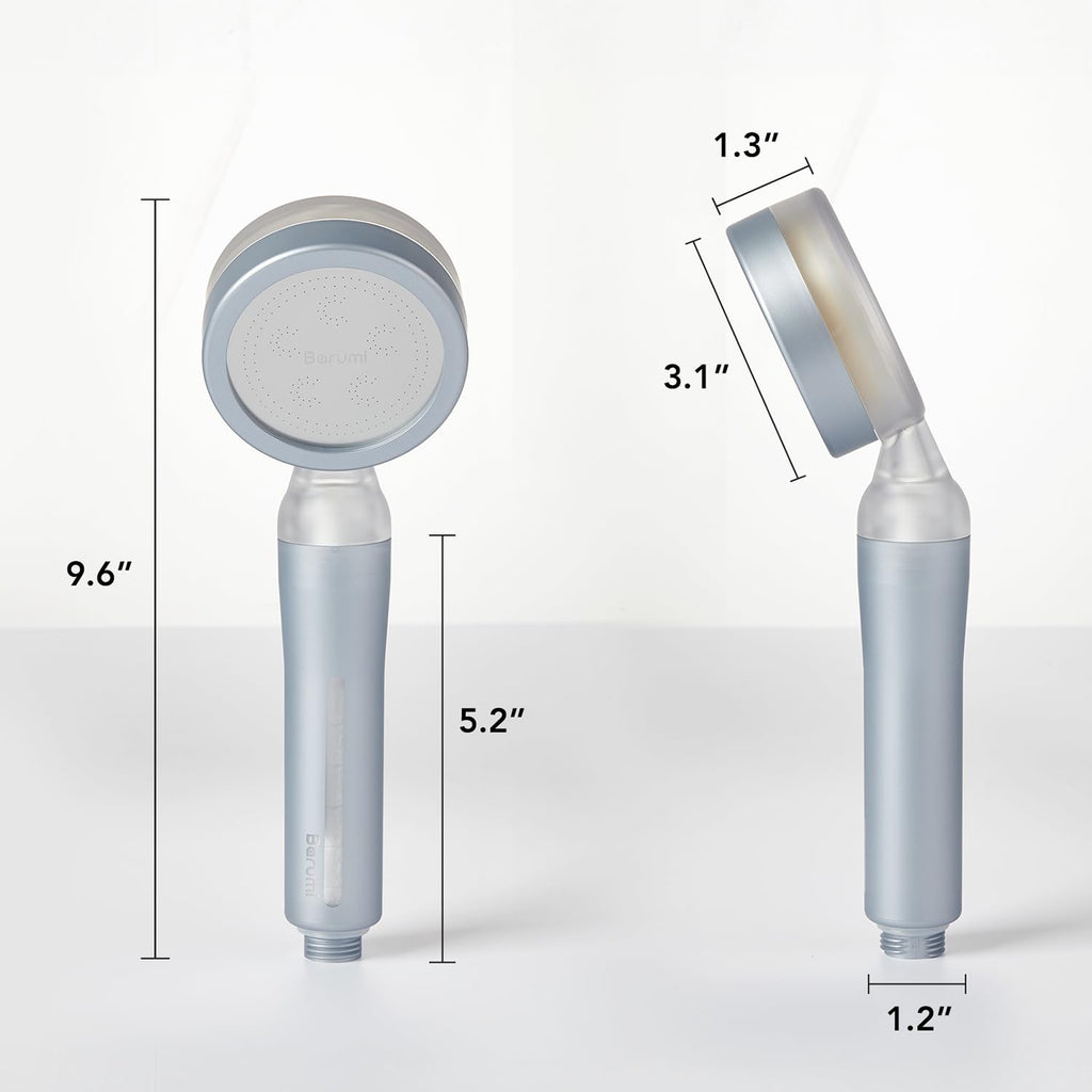 Pluo Handheld Filtered Shower Head - Silver | Vitamin C Filter for Healthy Skin & Hair | High Pressure Soft Spray