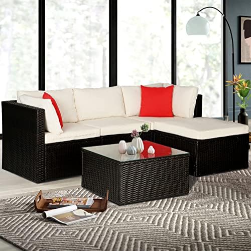 5-Piece Wicker Outdoor Patio Furniture Set | Red for Patio, Garden & Porch