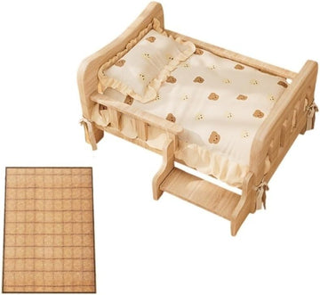 Solid Wood Pet Bed for Small and Medium Dogs, Elevated Wooden Dog Bed with Cushion and Mat, Pet Sofa for Indoor