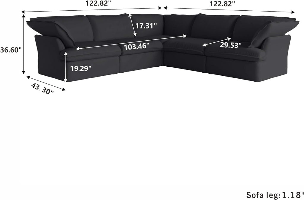 V Shape Modern Sectional Couch, Convertible Sectional Sofas Couches, Minimalist Deep Seat Sofa, Down Fill Modular Sofas for Living Room, Office, Apartment (5-Seat, Black) A124-B0D3F3MS5P