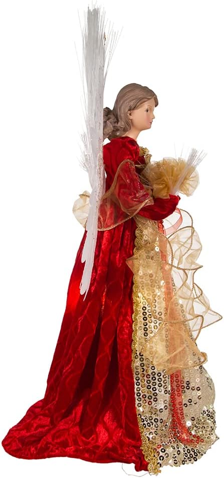 18-Inch UL 70-Light Fiber-Optic LED Red and Gold Angel Tree Top