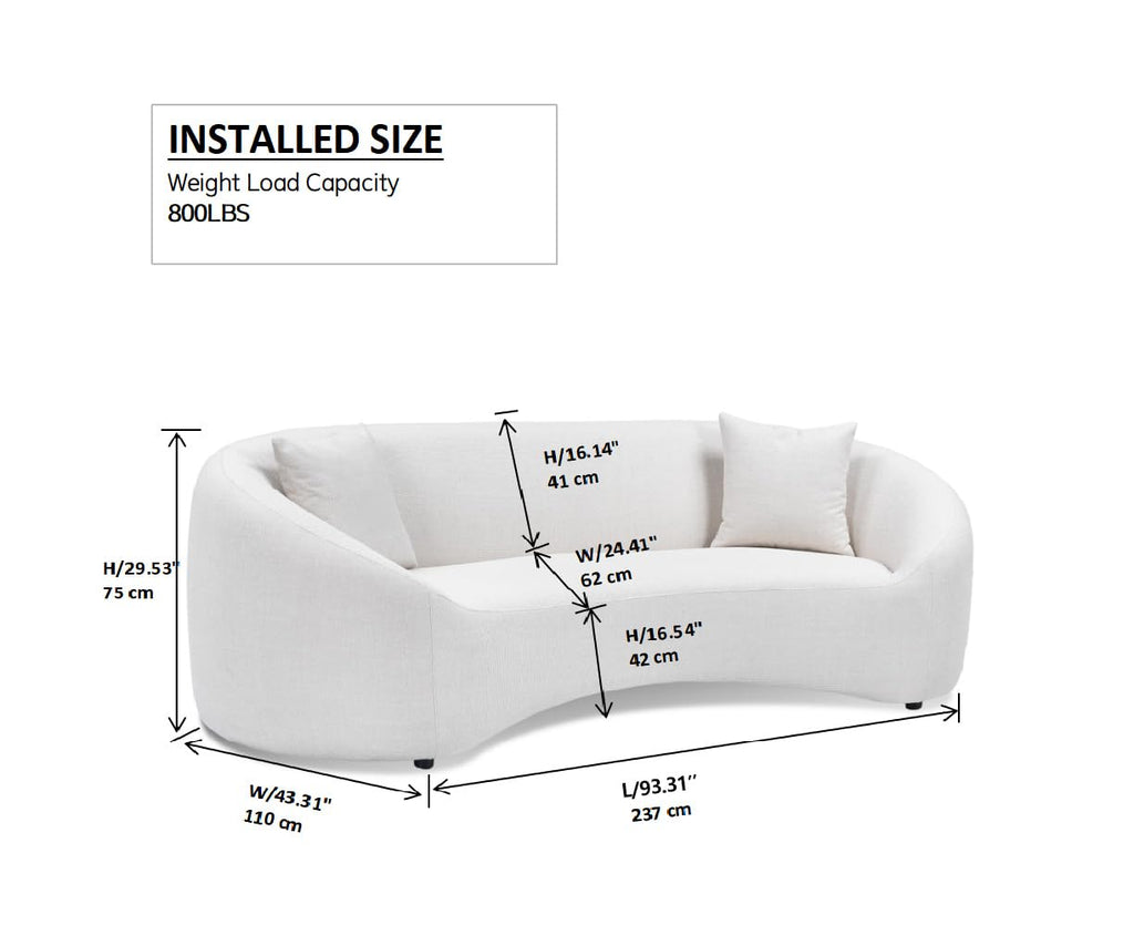 93.31" Curved Sofa Couch, Oversized 3-Seater, Boucle Couch with 2 Pillows