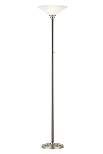 Classic Coordinates, 150W 71-Inch LED Torchiere Floor Lamp with Hammered Glass Shades, Brushed Steel Finish, Dimmable