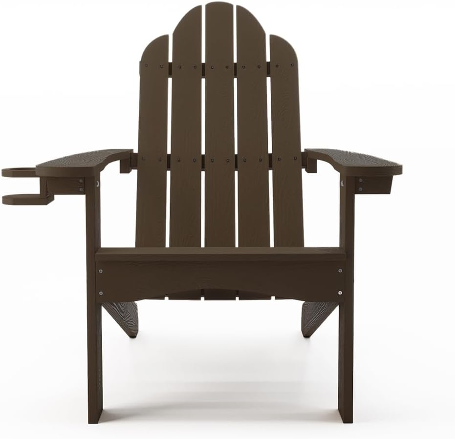 Outdoor Adirondack Chair, Cup Holder, Set of 4, Dark Brown | HDPS poly lumber, all-weather resistant, Low