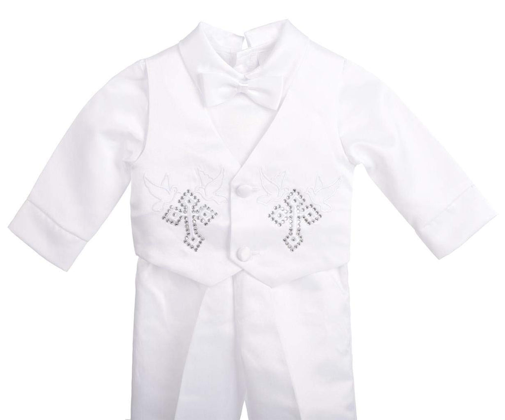 Baby Boys Christening Clothing Baptism Outfits with Bonnet Long Sleeve White Suit Months
