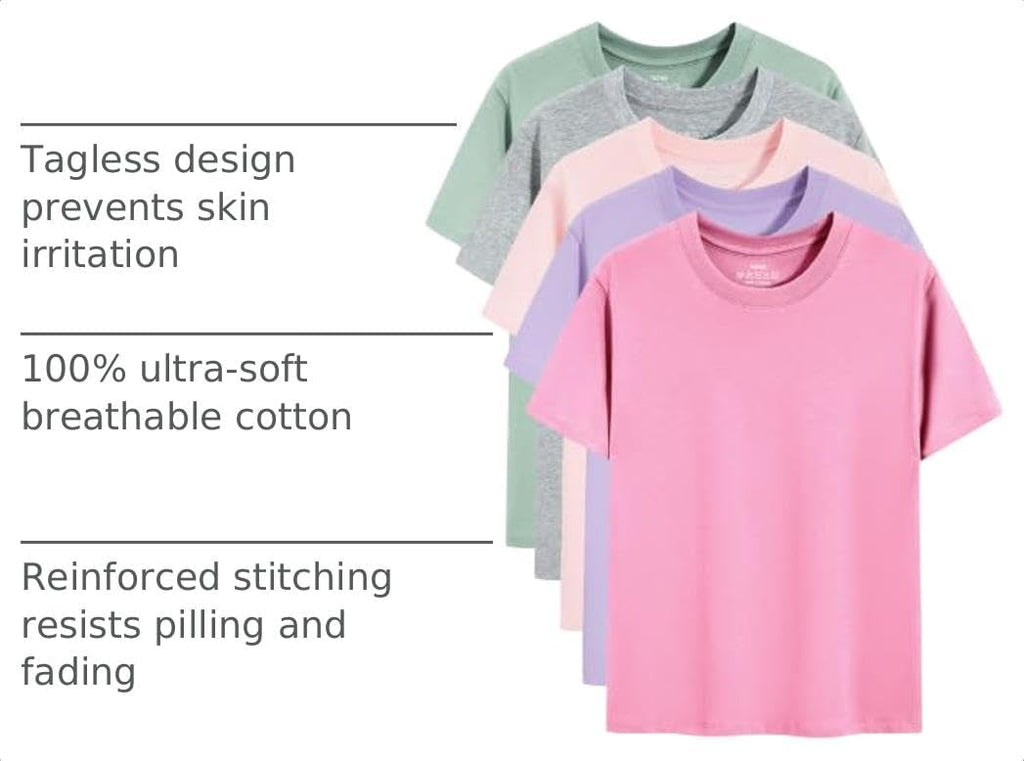5 Pack Girls T-Shirts Short Sleeve Shirt for Girls Cotton Tees Kids Tshirts Clothes Summer Tops