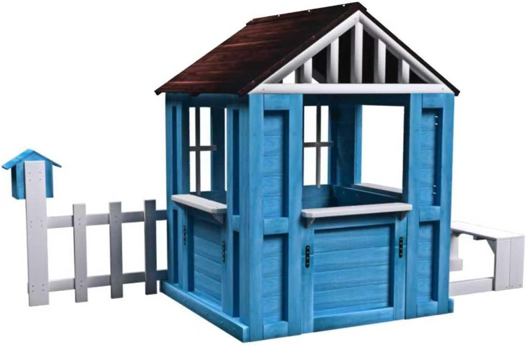 Playhouse for Kids Wooden, Play House for Kids Ages 3-8,with Play Kitchen, Half Door, Windows (Blue)