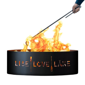 Live Love Lake Unpainted 12 in. Tall 48 in. Diameter Outdoor Fire Ring with Fire Poker - 48 x 48 x 12 in.