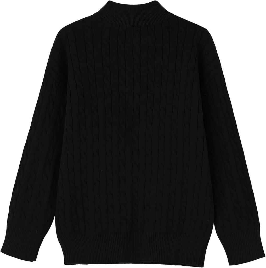 Toddler Boys Girls Quarter-Zip Sweater Cable Knit Pullover Long Sleeve Kids Fall Winter Knitwear Top