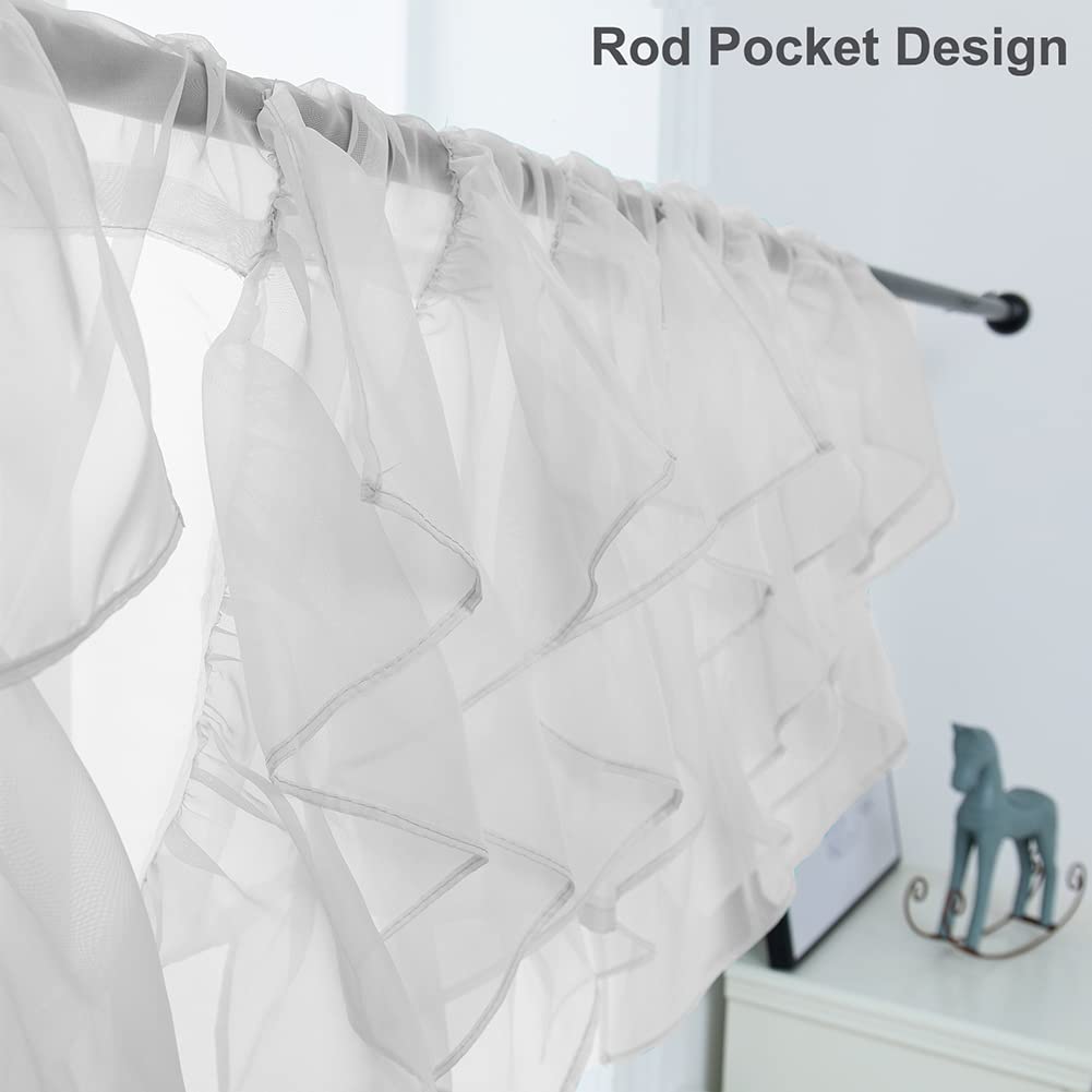 Ruffled Voile Semi Sheer Curtain Valance, Kitchen Living Room Shabby Chic Ruffle Valance Curtains, Girls Daughters