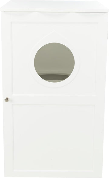 2 Story Furniture Litter Box Enclosure (White), Hidden Litter Box for Cats, Double Layer, Big Front Door for Easy
