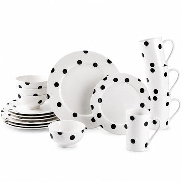 Black and White Polka Dot Dinnerware Set for 4, 16-Piece
