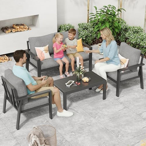 4-Piece Aluminum Outdoor Patio Furniture Set - Conversation | All-Weather Resistant for Backyard, Garden & Porch