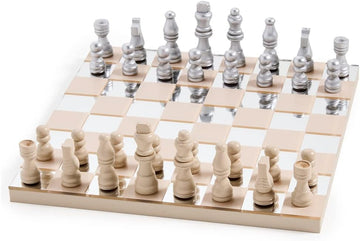 Classic Art of Chess Mirror, Beige & Silver - Acrylic Board