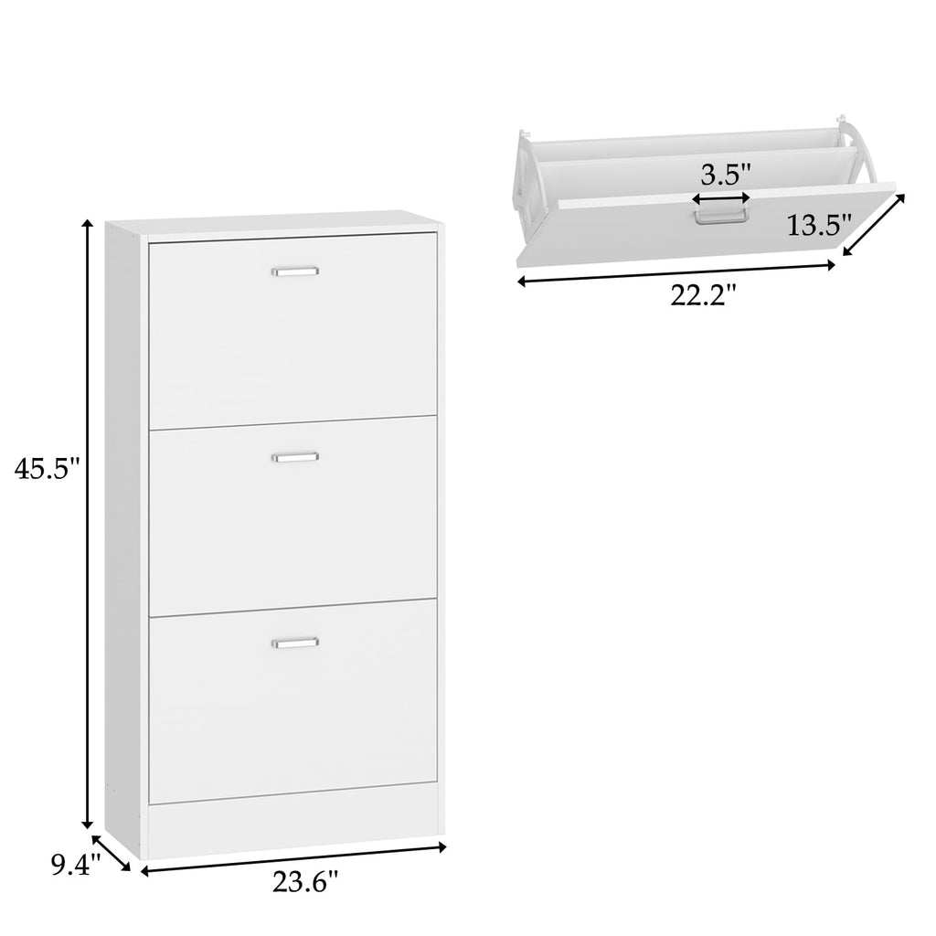 Shoe Storage Cabinet with 3 Flip Drawers, Modern White