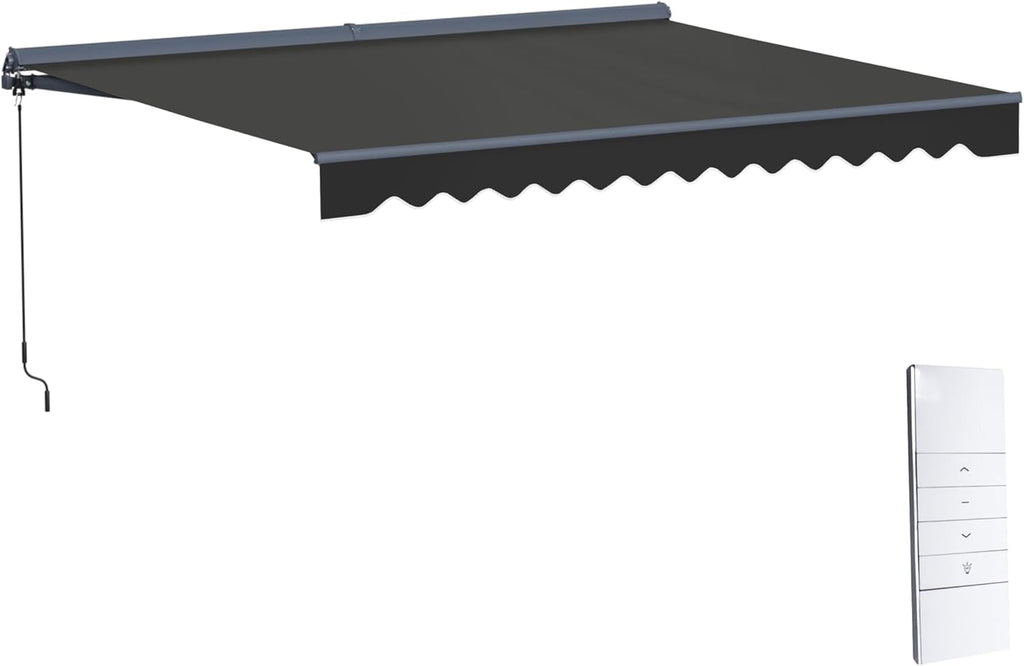 Electric Patio Awning Motorized Semi-Cassette, 12x10 Black | Retractable sunshade for decks and balconies