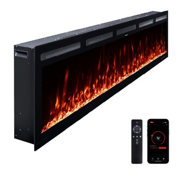 Vibrance 72 Inch Smart Linear Electric Fireplace Insert - Recessed or Wall-Mount, LED Multi-Flame Colors, Alexa/WiFi