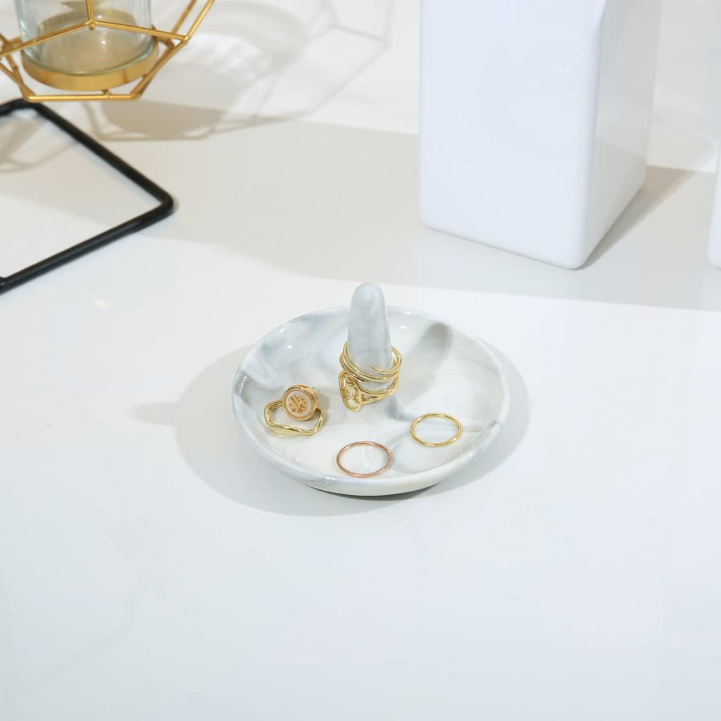 Marble Ring Dish Holder,Decorative Porcelain Trinket Jewelry Dish Tray for Rings Earrings Necklaces,4 inch,Engagement