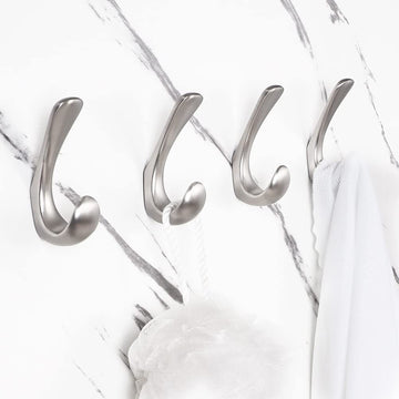 4 Pack Towel Hooks s Wall Mounted, Brushed Nickel Bathroom Hooks for Towels, Robe & Towel Hook for Wall, Modern Bath
