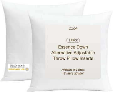 Essence Adjustable Throw Pillow Inserts 20x20, Adjustable Down Alternative Cushions for Couch, Bed, or - Set of 2