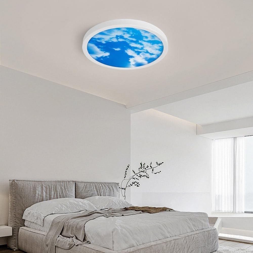 Modern Simple Creative Blue Sky, White Clouds, Swirling Beauty Ceiling Light, LED color Dimming Ultra Thin Round