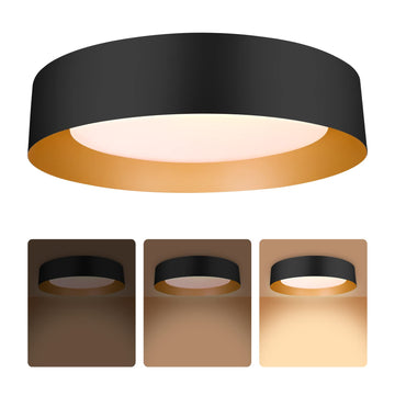 16.5-Inch Flush Mount Ceiling Light, Matte Black with Gold Interior