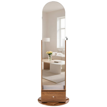 360° Swivel Jewelry Cabinet, 65.1-inch Tall, Full-Length Mirror with Storage, Standing Rotatable Jewelry Armoire