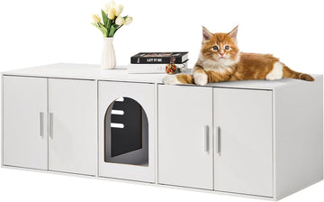 Cat Litter Box Enclosure for 2 Cats, Litter Box Furniture Hidden with Double Rooms, Wooden Cat Box Cabinet Fit Most