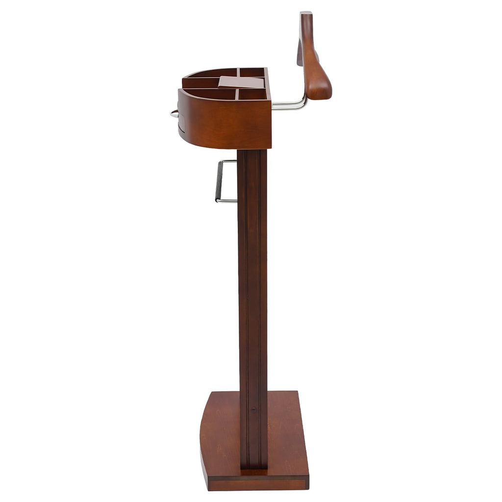 Wood Mens Valet Stand Multifunction Clothes Valet Floorstanding Suit Stand Rack with Drawer & Shoe Rack Use (Brown)
