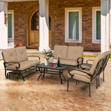 5-Piece Metal Outdoor Patio Furniture Set - Conversation | Brown for Patio, Garden & Porch