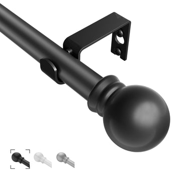 Black Curtain Rods for Windows 36"- 124", Decorative Drapery Rod Adjustable by Splicing, 5/8 inch Small Curtain Rod
