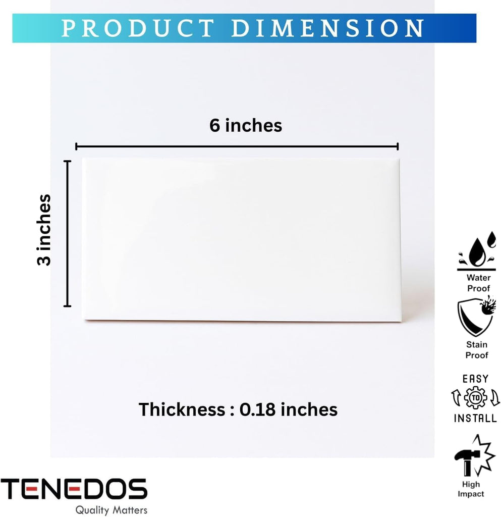 Snow Pearl 3x6 Glossy Ceramic Subway Wall Tile - Bright White Finish for Backsplash, Kitchen, Bathroom Shower &