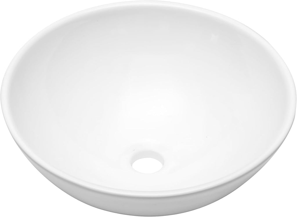 Sarlai Vessel Sink Round - 16"x16" Modern Round Bowl Above Counter White Porcelain Ceramic Bathroom Vessel Vanity Sink
