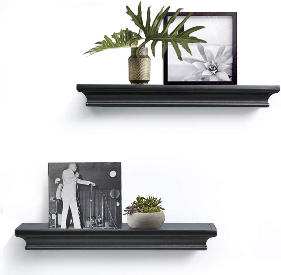 Black Floating Shelves, Modern Wall-Mounted Shelves Decor and Storage , Set of 2