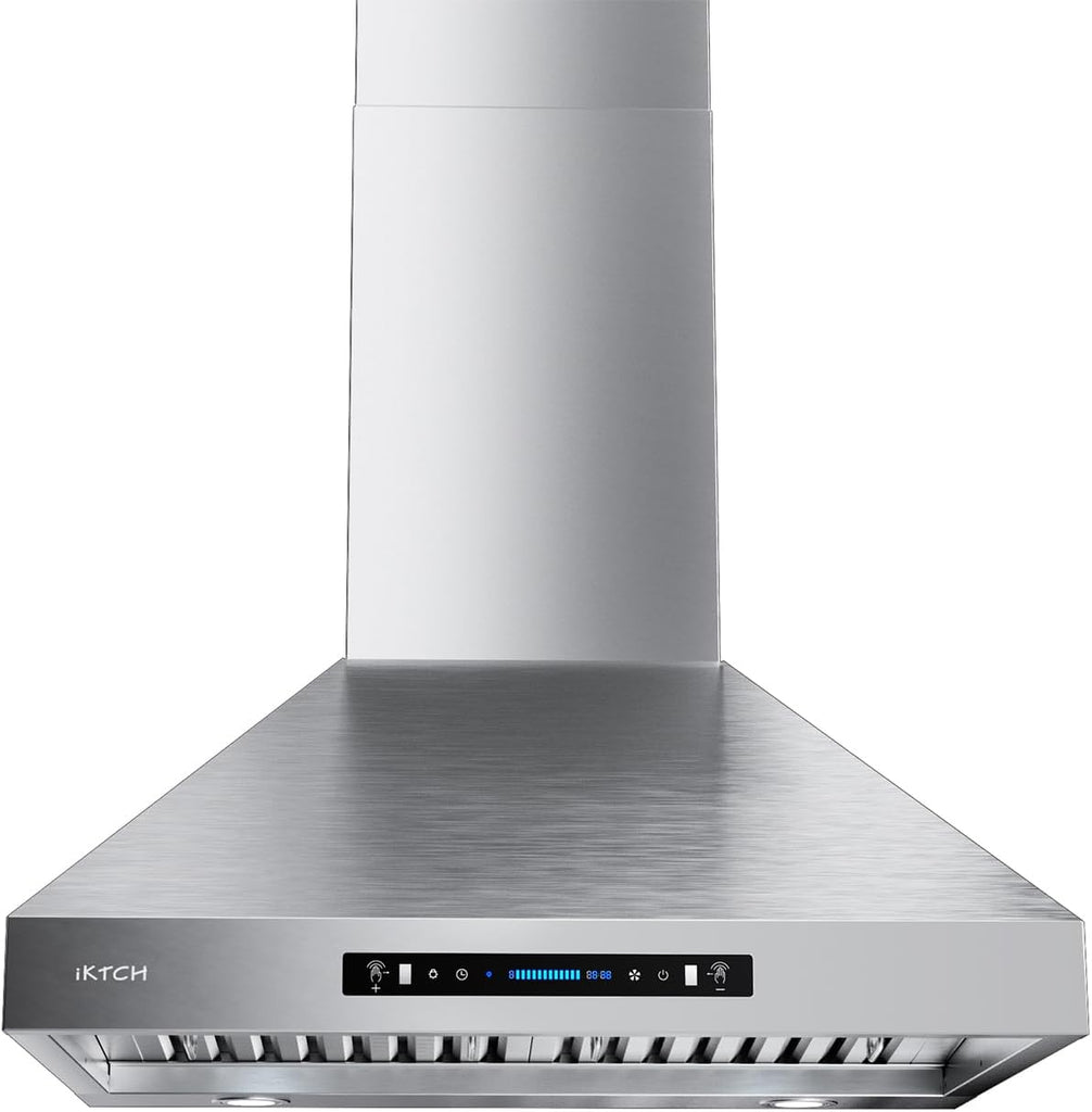 36 Inch Stainless Steel Wall Mount Range Hood 900 CFM Gesture & Touch Control Convertible Ducted/Ductless