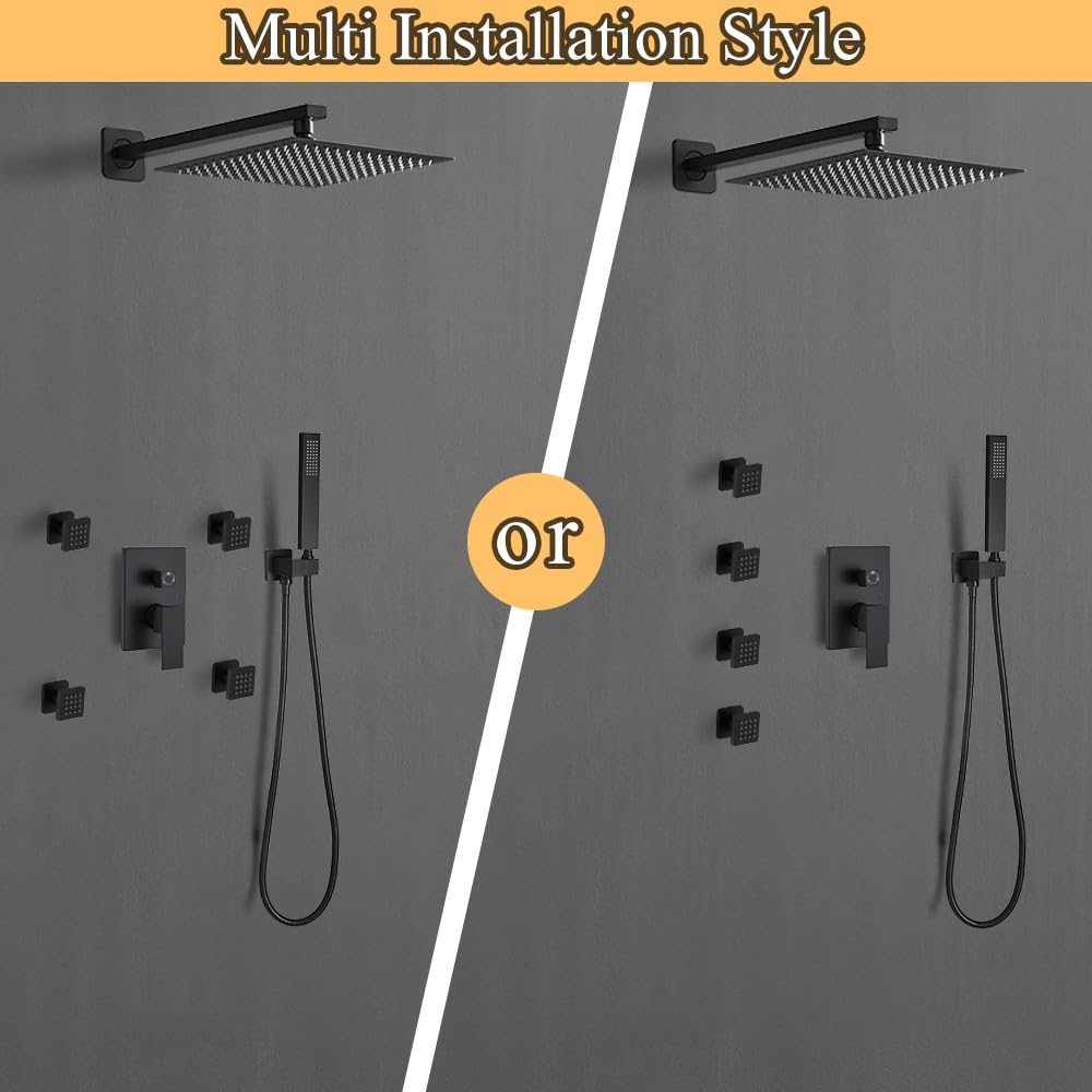 Shower Faucet Set Matte Black 10" shower system with handheld