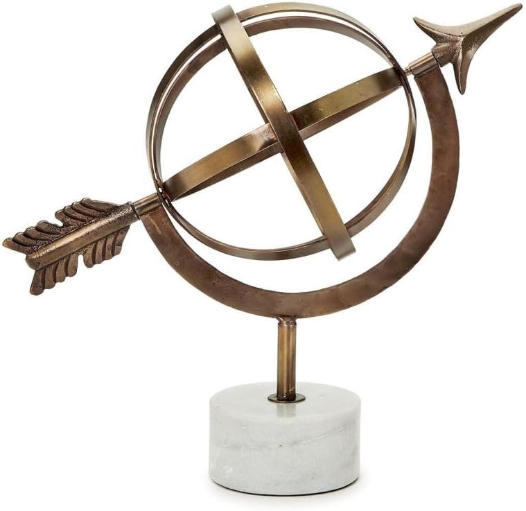 Armillary Hand-Crafted Antiqued Metal Sphere on Marble Base - Iron/Marble