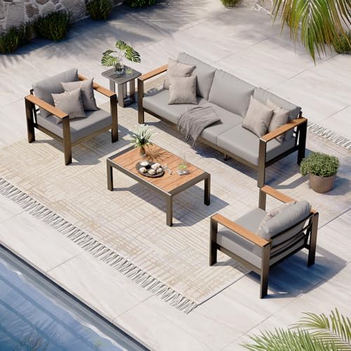 4-Piece Aluminum Outdoor Patio Furniture Set - Conversation | Gray with Thick Cushions for Patio, Garden & Porch